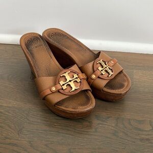 Tory Burch Tan Leather Wedge Sandals